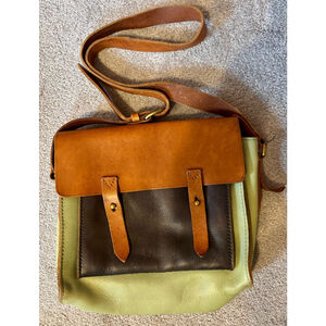 Madewell Green and Brown Crossbody Bag with Leather Accents